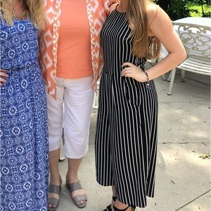 Black and White Stripe Wide Leg Jumpsuit Size Small